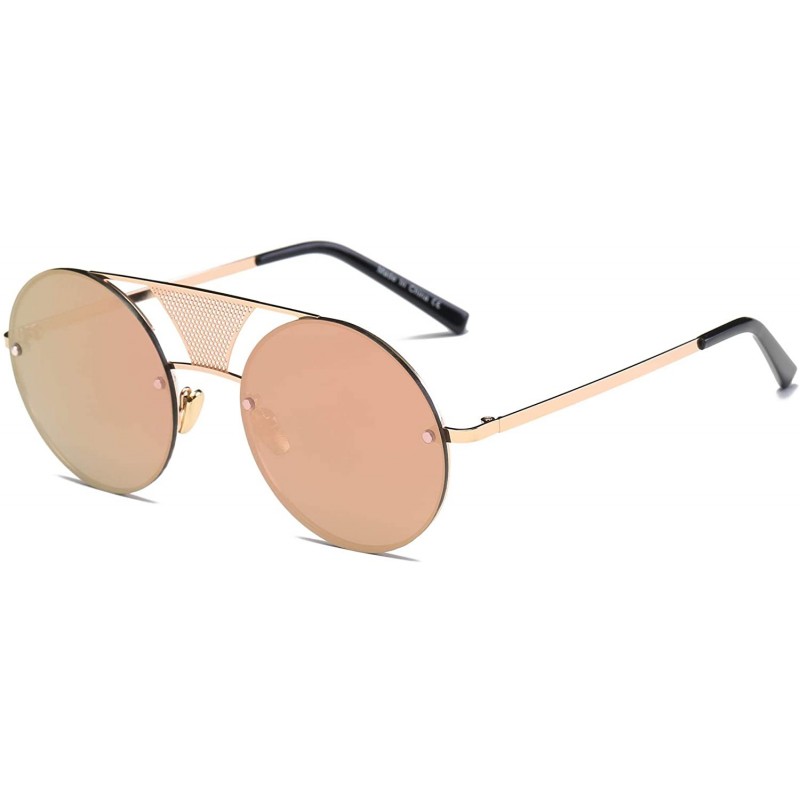 Goggle Metal Circle Round Brow-Bar Retro Vintage Fashion Sunglasses - Orange - CZ18WR9TILW $17.75