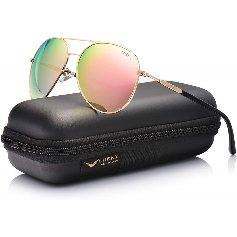 Square Aviator Sunglasses for Women Polarized Mirror with Case - UV 400 Protection 60MM - 15-pink/Size2.36 Inches - CE17YIYTM...