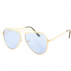 Goggle Stylish Aviator Sunglasses Men Women Colored Modern Metal Double Bridge - Gold Metal Frame / Blue Tinted Lens - CB18RL...