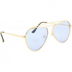 Goggle Stylish Aviator Sunglasses Men Women Colored Modern Metal Double Bridge - Gold Metal Frame / Blue Tinted Lens - CB18RL...