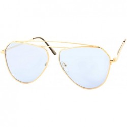 Goggle Stylish Aviator Sunglasses Men Women Colored Modern Metal Double Bridge - Gold Metal Frame / Blue Tinted Lens - CB18RL...