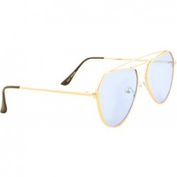 Goggle Stylish Aviator Sunglasses Men Women Colored Modern Metal Double Bridge - Gold Metal Frame / Blue Tinted Lens - CB18RL...