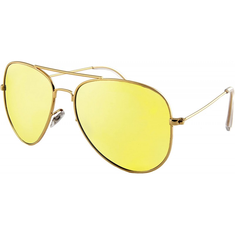 Oversized Unisex Sunglasses Polarized UV400 Double Bridge Classic Aviator Lens - Gold Metal Frame/ Mirror Yellow Lens - CB18H...