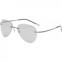 Square Pilot RimlTitanium Polarized Sunglasses Men Vintage Ultralight Er Metal Photochromic Sun Glasses Women - C6 - CS198AHX...