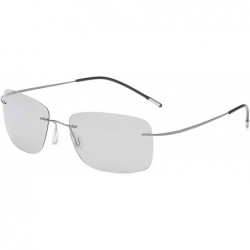 Square Pilot RimlTitanium Polarized Sunglasses Men Vintage Ultralight Er Metal Photochromic Sun Glasses Women - C6 - CS198AHX...