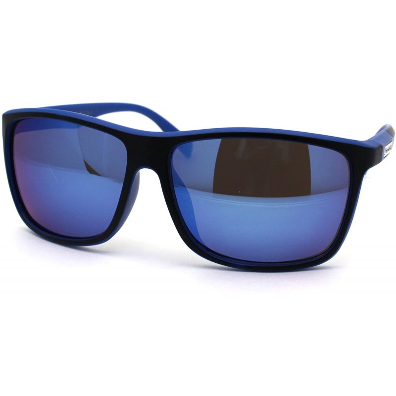 Oversized Mens Mirror Lens Oversize Sport Horn Rim Sunglasses - Black Blue Mirror - CI1979Y6LTG $11.57