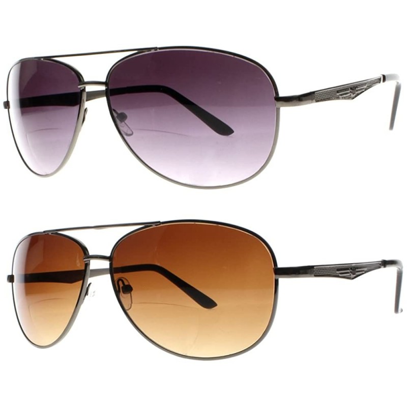 Aviator Retro Vintage Mens Aviator Bifocal Sun Reading Glasses Tinted UV400 Sunglasses - All - CQ18EQI4UEN $22.71