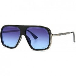 Square Pilot Sunglasses Mens Square Frame Sunglasses Bold Pilot Sports Eyewear - Silver Frame and Blue Lens - CA18E6W4OC9 $29.10
