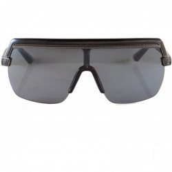 Shield Metal Chain Flat Top Hip Hop Bold Nose Half Rim Shield Sunglasses A280 - Black Black - C218T834GU2 $26.68