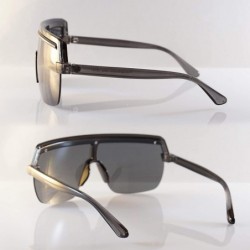 Shield Metal Chain Flat Top Hip Hop Bold Nose Half Rim Shield Sunglasses A280 - Black Black - C218T834GU2 $12.70