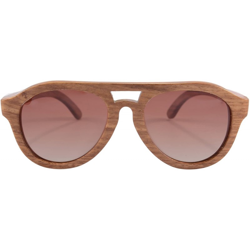 Aviator Wood Sunglasses Polarized Lens Wooden Frame Sun Glasses Wood Eyewear-SG6140 - Pear - CZ180S0N2SE $8.31