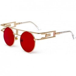 Semi-rimless Round Retro Sunglasses Unisex Metal Frame Mirror Reflective Circle lens - Ocean Red - C118EOCRU35 $8.56