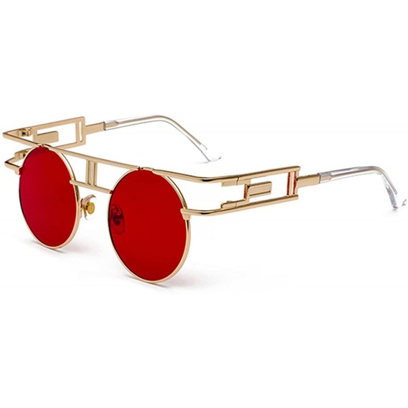 Semi-rimless Round Retro Sunglasses Unisex Metal Frame Mirror Reflective Circle lens - Ocean Red - C118EOCRU35 $8.56