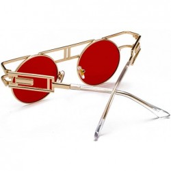 Semi-rimless Round Retro Sunglasses Unisex Metal Frame Mirror Reflective Circle lens - Ocean Red - C118EOCRU35 $8.56