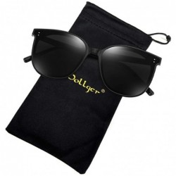 Cat Eye Oversized Square Sunglasses for Women Vintage Glasses with Flat Lens Fashion Shades - A Black Frame Black Lens - CD19...