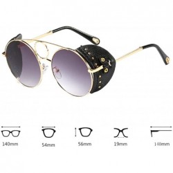 Round Women's Fashion Sunglasses Metal Round Frame Eyewear With Leather - Gold Black Gray - CP18W7GSY8Q $29.52