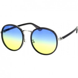 Round Womens Vintage Fashion Round Sunglasses Stylish Cute Double Frame UV 400 - Grey Silver (Blue Yellow) - CR18YZKM9IO $29.12