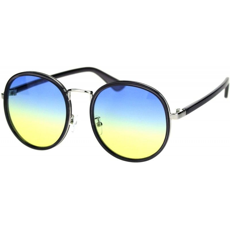 Round Womens Vintage Fashion Round Sunglasses Stylish Cute Double Frame UV 400 - Grey Silver (Blue Yellow) - CR18YZKM9IO $10.16