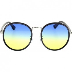 Round Womens Vintage Fashion Round Sunglasses Stylish Cute Double Frame UV 400 - Grey Silver (Blue Yellow) - CR18YZKM9IO $10.16
