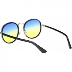 Round Womens Vintage Fashion Round Sunglasses Stylish Cute Double Frame UV 400 - Grey Silver (Blue Yellow) - CR18YZKM9IO $10.16