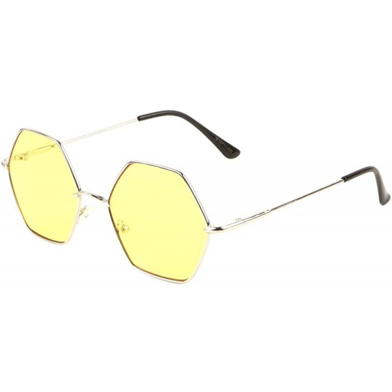 Butterfly Geometric Hexagon Thin Metal Frame Sunglasses - Yellow - CF197S7K944 $12.07