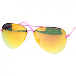 Aviator Rimless Aviator Sunglasses Color Mirror Lens Spring Hinge - Pink - CO11QHFLJWR $18.75