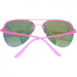 Aviator Rimless Aviator Sunglasses Color Mirror Lens Spring Hinge - Pink - CO11QHFLJWR $10.02