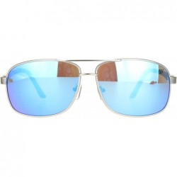 Rectangular Mens Narrow Rectangular Metal Rim Pilots Officer Sunglasses - Silver Blue Mirror - CH18MD4SDRW $23.84