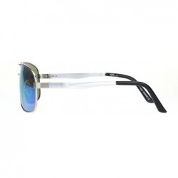 Rectangular Mens Narrow Rectangular Metal Rim Pilots Officer Sunglasses - Silver Blue Mirror - CH18MD4SDRW $10.04