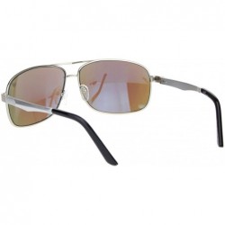Rectangular Mens Narrow Rectangular Metal Rim Pilots Officer Sunglasses - Silver Blue Mirror - CH18MD4SDRW $10.04