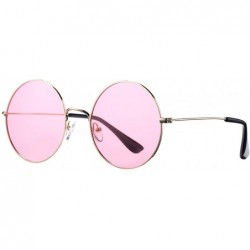 Oversized Oversized Round Polarized Sunglasses for Men Women Circle Metal Frame Hippie Sun Glasses - Pink - CD194R584TS $19.54