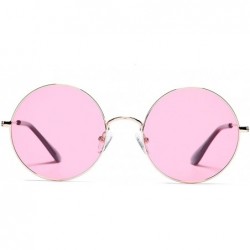 Oversized Oversized Round Polarized Sunglasses for Men Women Circle Metal Frame Hippie Sun Glasses - Pink - CD194R584TS $9.24