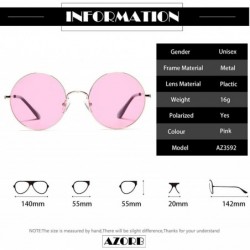 Oversized Oversized Round Polarized Sunglasses for Men Women Circle Metal Frame Hippie Sun Glasses - Pink - CD194R584TS $9.24