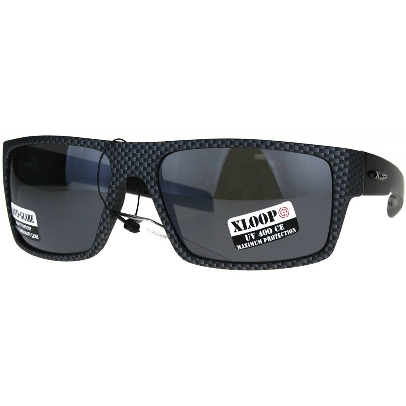 Sport Mens Xloop Flat Top Rectangular Hard Plastic Gangster Sunglasses - Carbon Fiber Pattern - C51885A0HZ4 $11.26