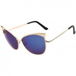 Cat Eye Womens Mens Trendy Oversized Polarized Metal Frame Mirrored Cat Eye Sunglasses Unisex Eyewear - Blue - CL18OYWD4KY $9.50