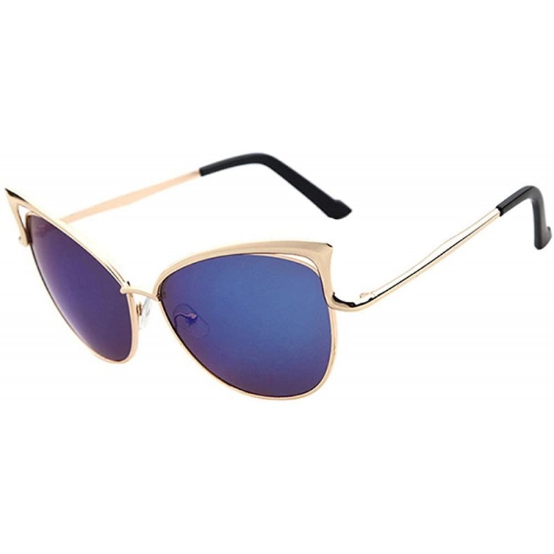 Cat Eye Womens Mens Trendy Oversized Polarized Metal Frame Mirrored Cat Eye Sunglasses Unisex Eyewear - Blue - CL18OYWD4KY $9.50