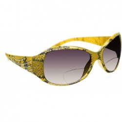 Rectangular Womens Bifocal Sunglass Readers Snake Cheetah Pattern Rhinestone Lady - Golden Yellow Cheetah - CA11LYB1L2H $13.02