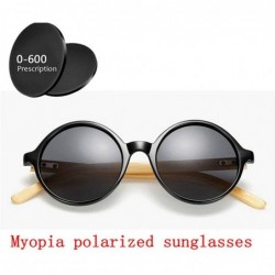Round Custom Made Myopia Minus Lens Myopia Sungalsses wood Sun Glasses Female Male Fashion Mirror Polarized Sunglass - CE18SC...