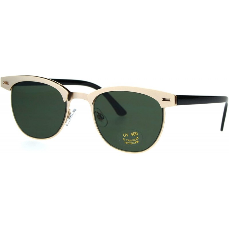 Rectangular Minimal Simple Mod Half Horn Rim Metal Frame Hipster Sunglasses - Gold Black Green - C5185HMEDN4 $9.07