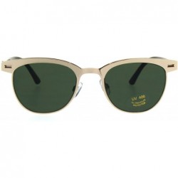 Rectangular Minimal Simple Mod Half Horn Rim Metal Frame Hipster Sunglasses - Gold Black Green - C5185HMEDN4 $9.07