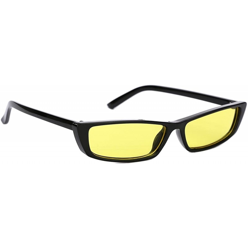 Sport Women Rectangle Small Frame Sunglasses Fashion Designer Square Shades - Black Frame/Yellow Lens - CD18C6WTUSH $7.71