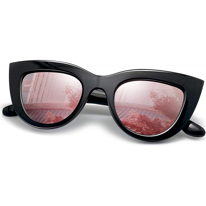 Square Retro Polarized Cateye Sunglasses - Women Vintage Cat Eye Sun Glasses UV400 Protection - Black Frame Pink Lens - CD18G...