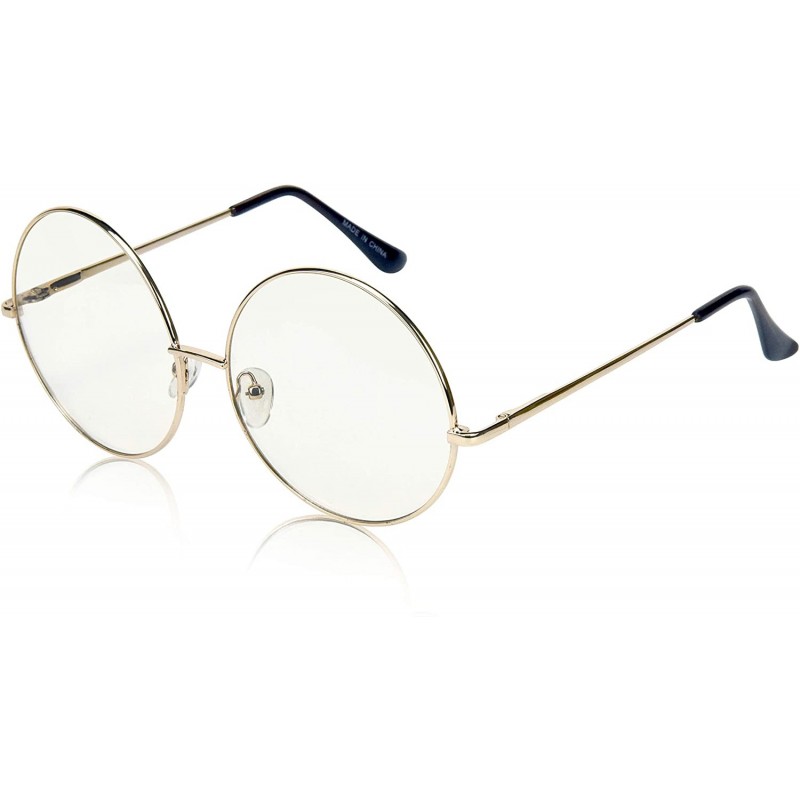 Round Super Oversized Round Sunglasses Hippie Color Lens Retro Circle Glasses - Gold Frame Clear Lens - CN18Z4WNSX5 $10.66