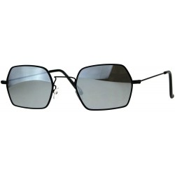 Rectangular Rectangular Hexagon Shape Sunglasses Thin Metal Frame Mirror Lens - Black (Silver Mirror) - CO18056KNED $19.52
