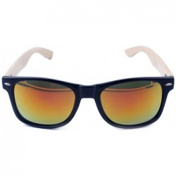 Round Men's Bamboo Wood Arms Classic Sunglasses Wayfer Lens 55mm - Black/Red - CW12FU83J9R $11.52