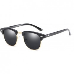Round Polarized Sunglasses Retro Semi Rimless Sun Glasses for Men Women Driving Eyewear - CH18L68NCZH $16.38