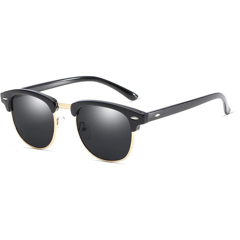 Round Polarized Sunglasses Retro Semi Rimless Sun Glasses for Men Women Driving Eyewear - CH18L68NCZH $7.31