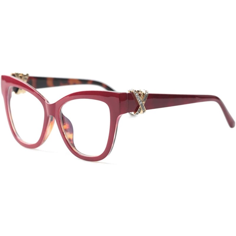 Oval Womens Butterfly Frame Reading Glasses w/Shiny Rhinestones - Red - CZ18ZSKCL3E $14.38