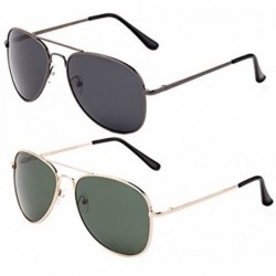 Aviator Polarized Sunglasses Classic Aviator Flash Full Mirror Lens Spring Hinge UV Protection - 2 Pack Gunmetal & Gold - CQ1...