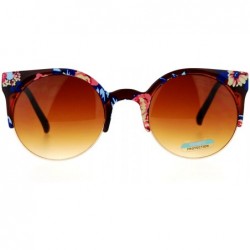 Round Floral Print Sunglasses Womens Round Circle Wing Top Frame Shades - Brown Florals - CW188I7DXR2 $9.14